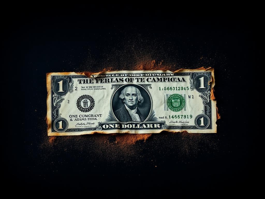 A vintage dollar bill eroding at the edges