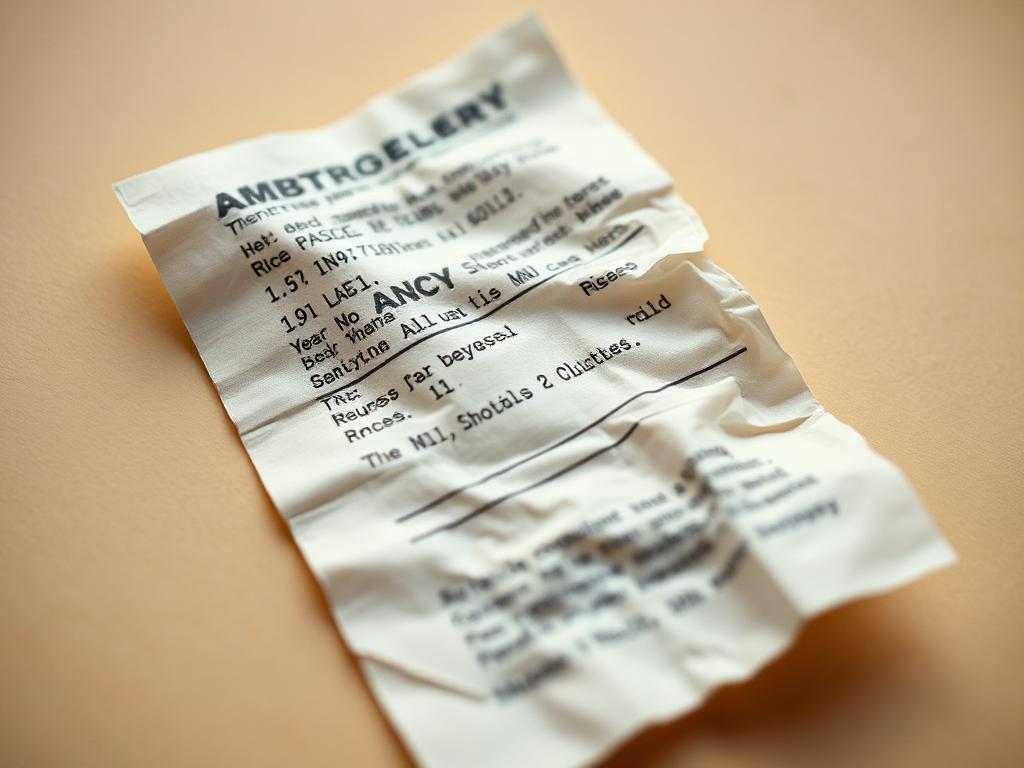 A crumpled grocery receipt on ivory paper